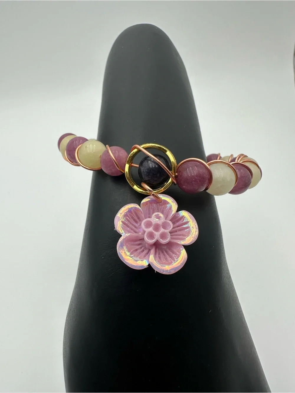 Handmade Red & Light Yellow Beaded Bracelet with Flower Charm